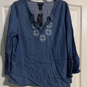 Charming Blue Embroidered Blouse by Umgee